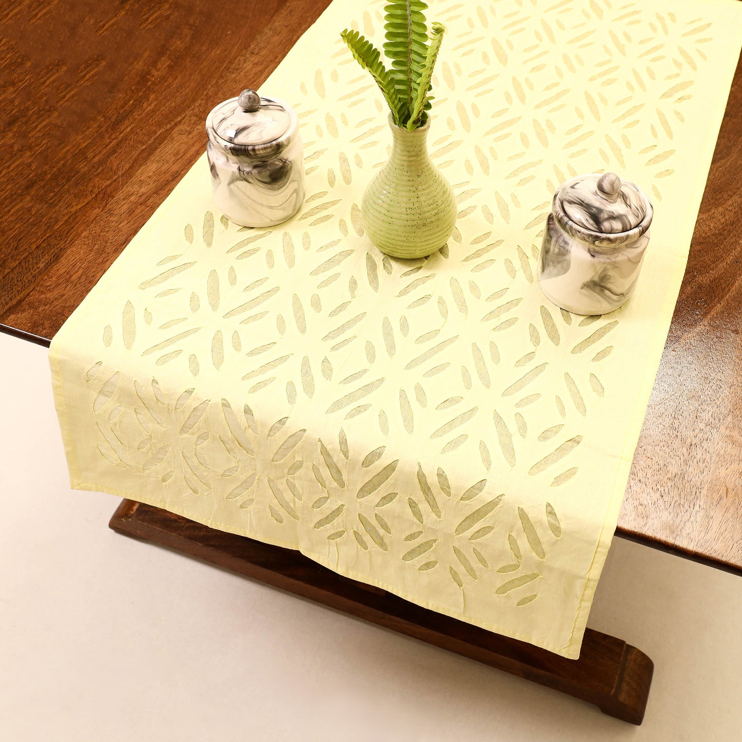 Applique Cut work Cotton Table Runner (35 x 17 in)