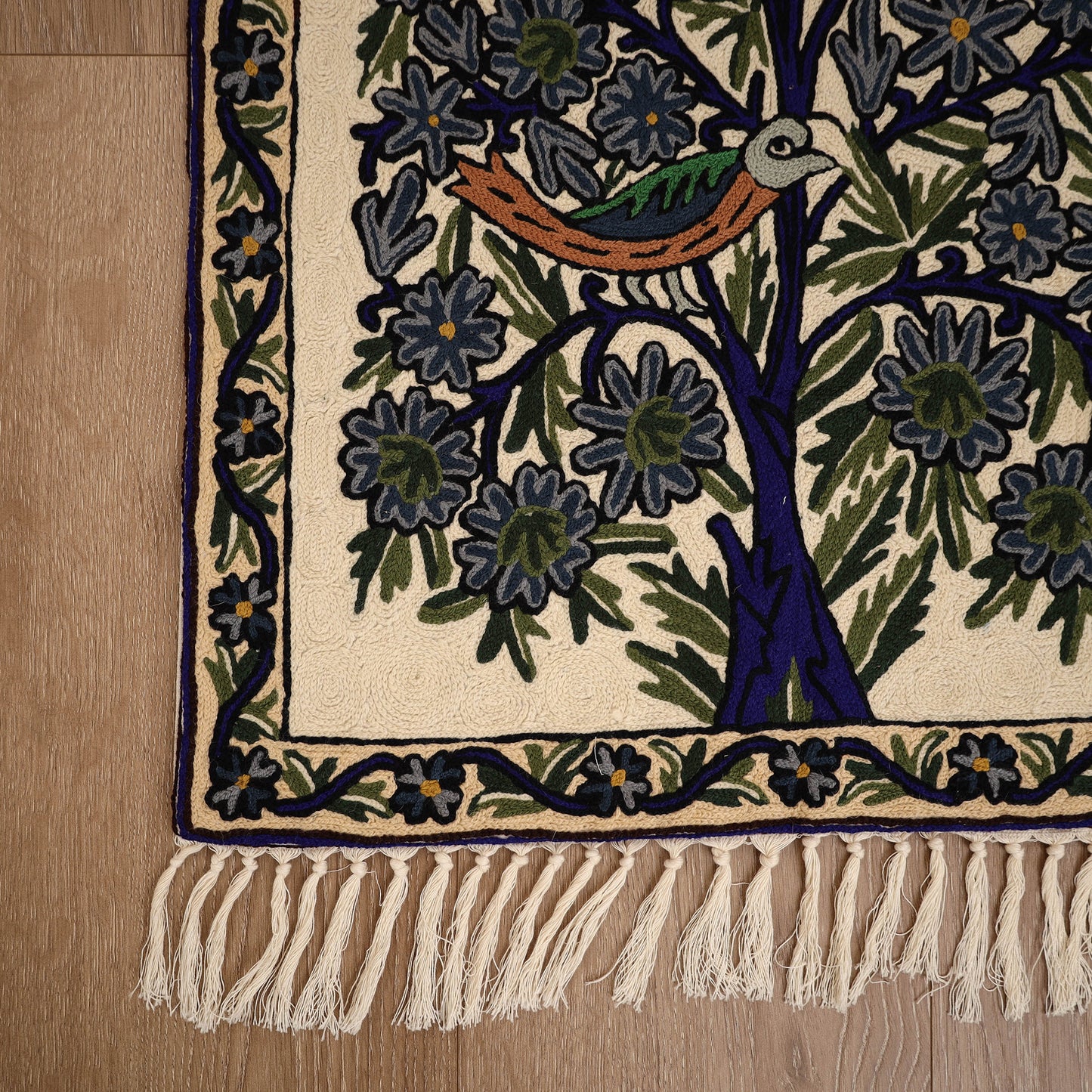 Original Kashmiri Chain Stitch Crewel Hand Embroidery Rug / Carpet (3 x 2 Feet) 27
