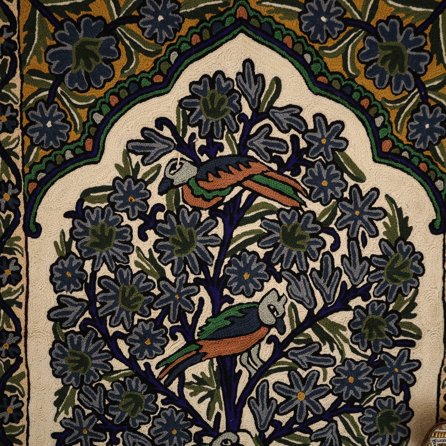 Original Kashmiri Chain Stitch Crewel Hand Embroidery Rug / Carpet (3 x 2 Feet) 27