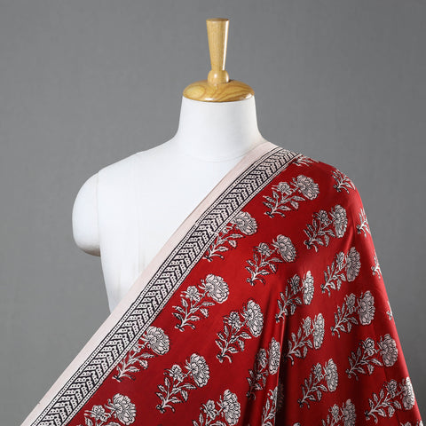 Red - Hand Block Modal Silk Bagh Print Fabric 05