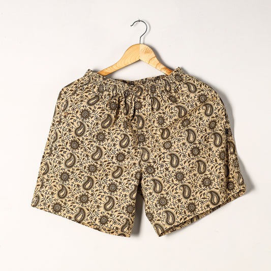 Beige - Kalamkari Block Printed Cotton Unisex Boxer/Shorts
