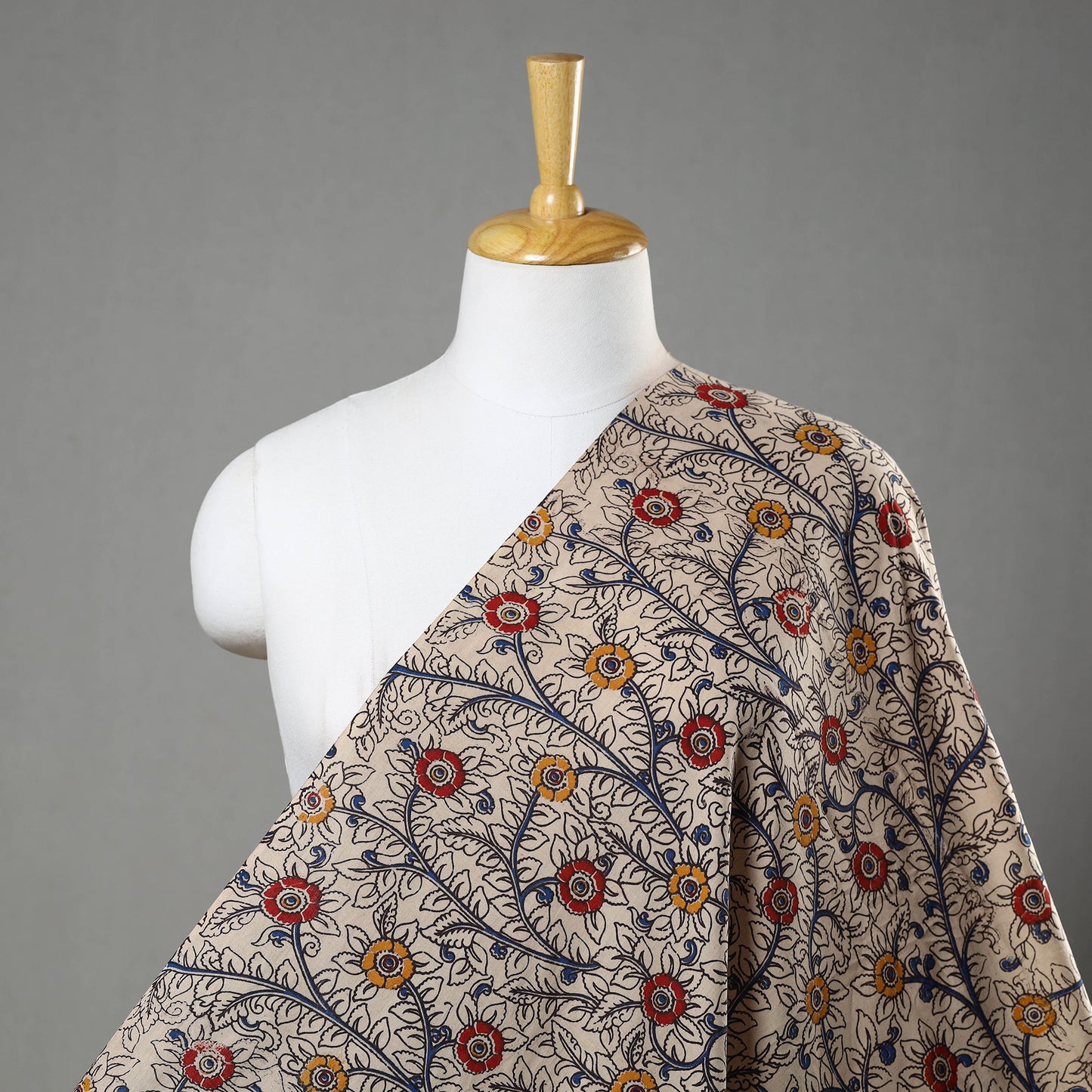 Beige - Cotton Kalamkari Print Fabric 01