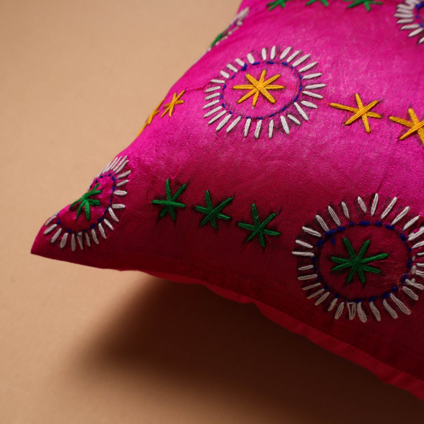 Floral Hand Embroidered Cushion Cover (16 x 16 in) 04