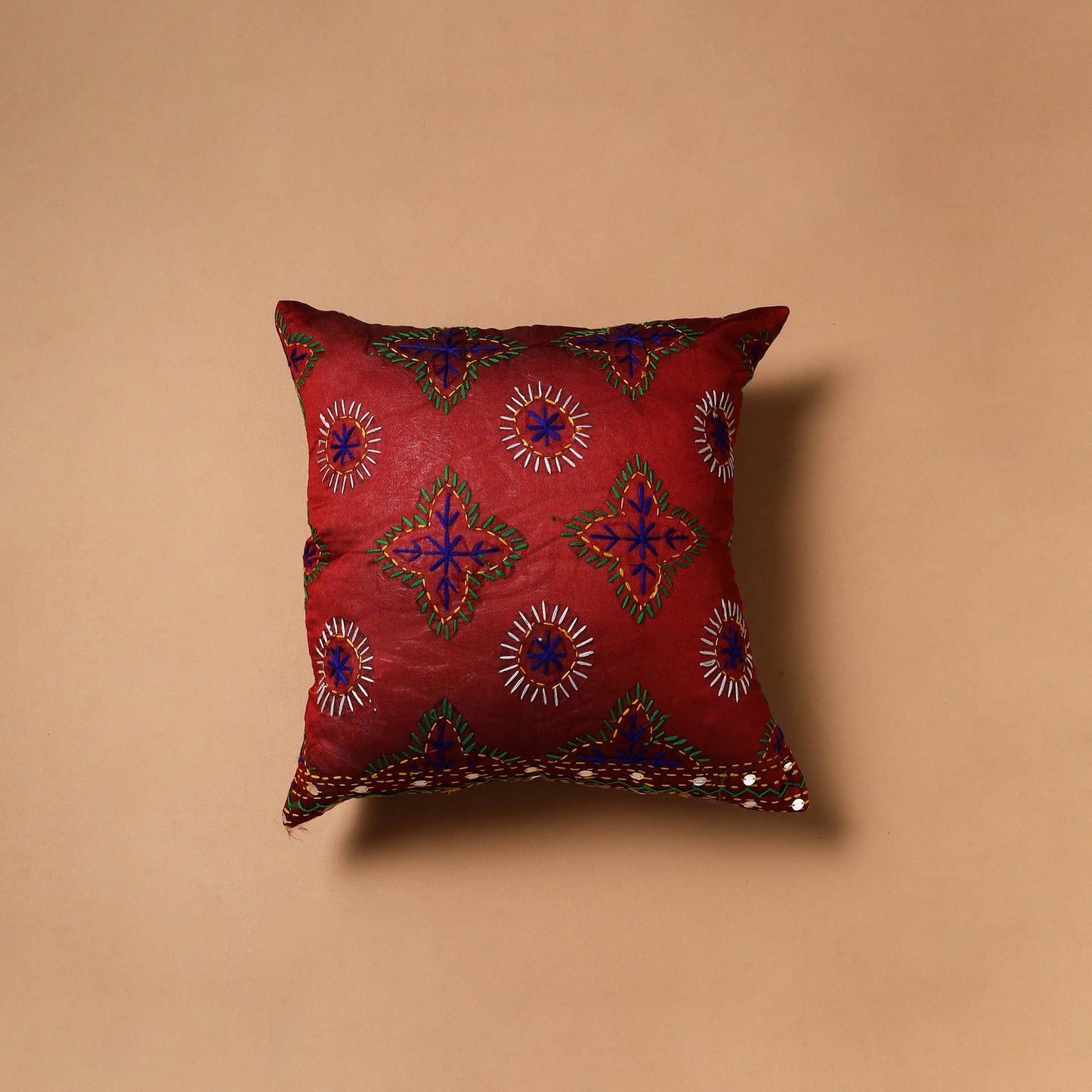 Floral Hand Embroidered Cushion Cover (16 x 16 in) 13