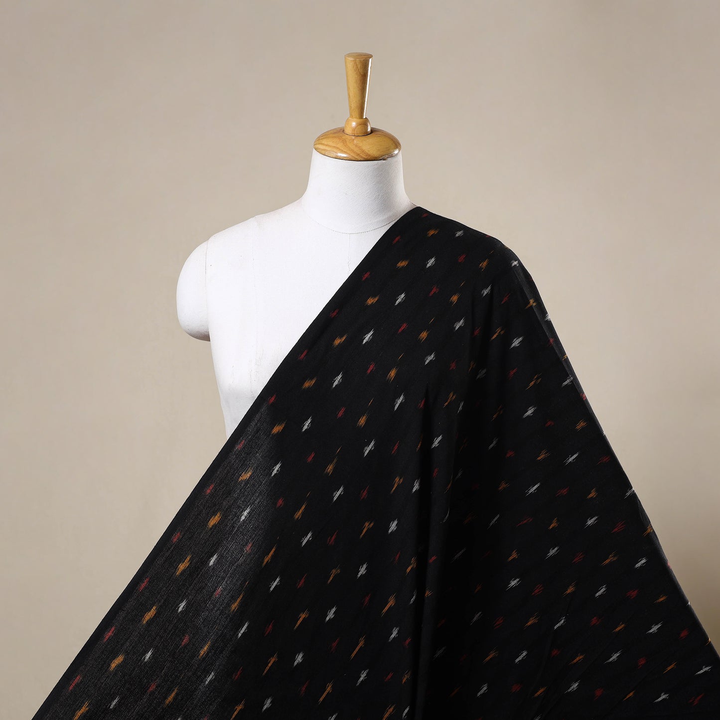 Black Cotton Pochampally Ikat Fabric