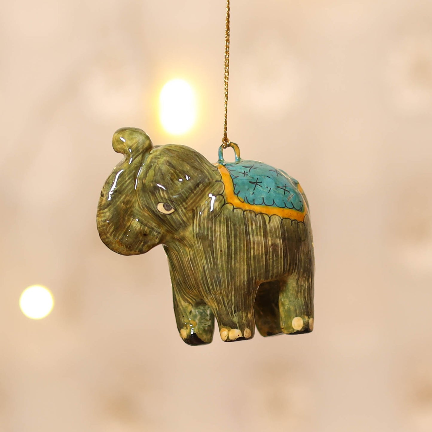 Kashmiri Handpainted Paper Mache Elephant Hanging for Home Decor 05