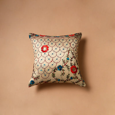 Floral Hand Embroidered Cushion Cover (16 x 16 in) 09