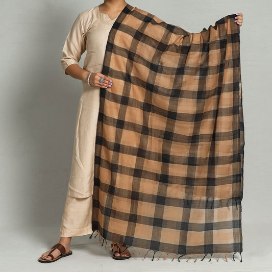 Brown - Original Mangalagiri Handloom Missing Checks Cotton Dupatta