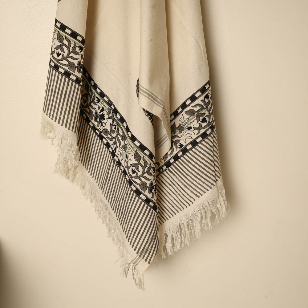 Beige - Block Printed Handloom Cotton Sanganeri Towel 01