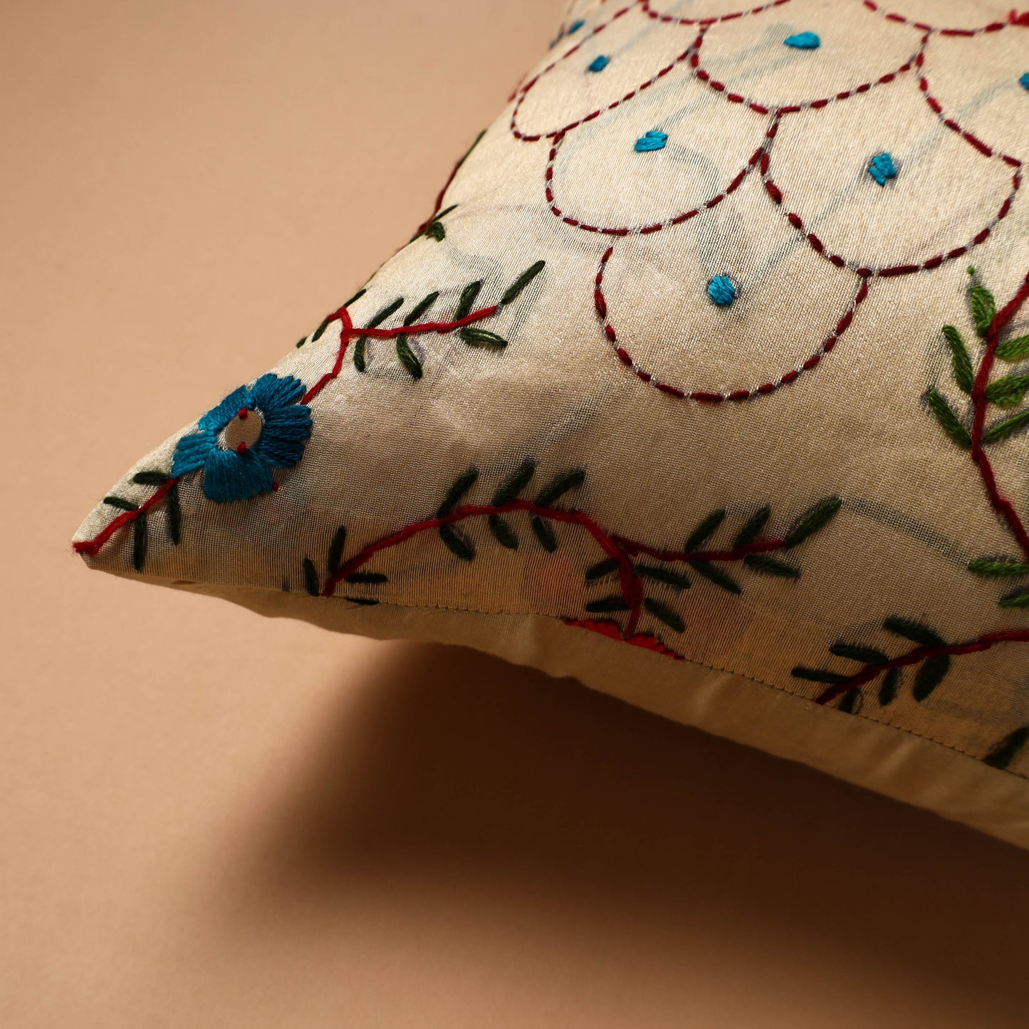 Floral Hand Embroidered Cushion Cover (16 x 16 in) 09