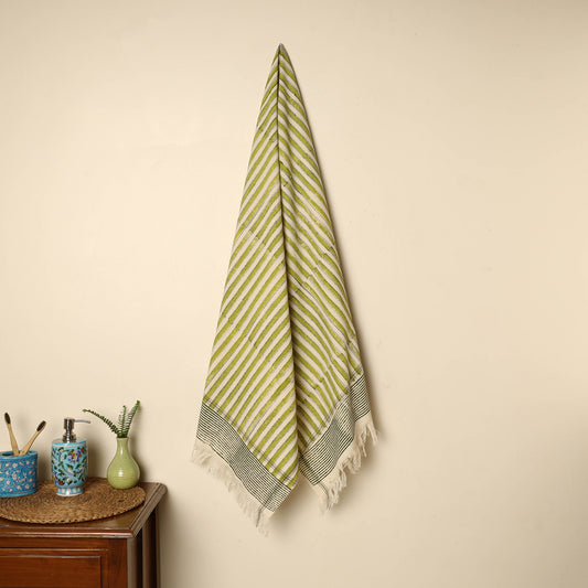 Green - Block Printed Handloom Cotton Sanganeri Towel 02