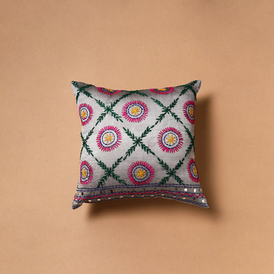 Floral Hand Embroidered Cushion Cover (16 x 16 in) 12