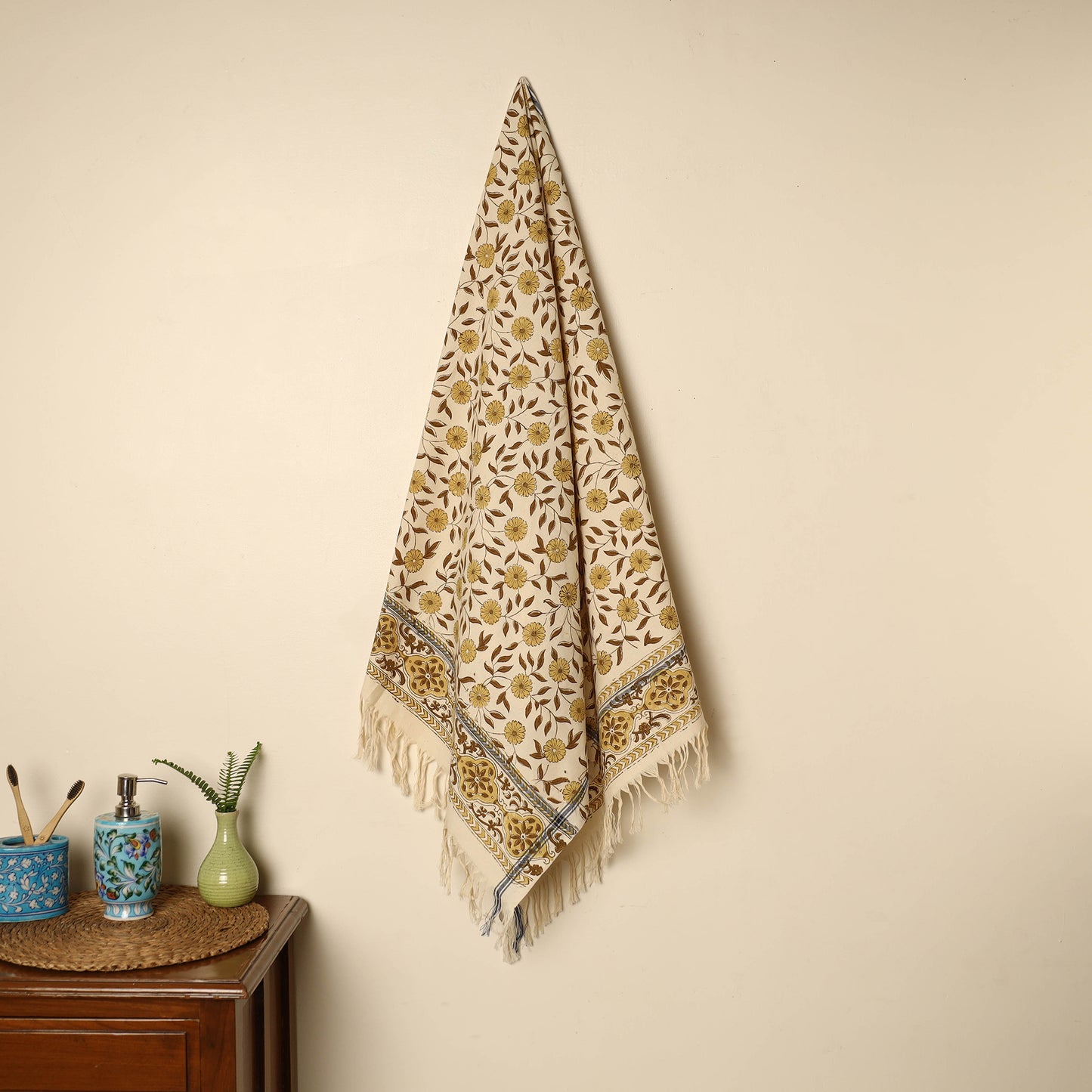 Beige - Block Printed Handloom Cotton Sanganeri Towel 03