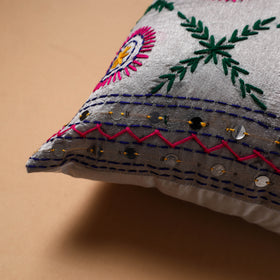 Floral Hand Embroidered Cushion Cover (16 x 16 in) 12