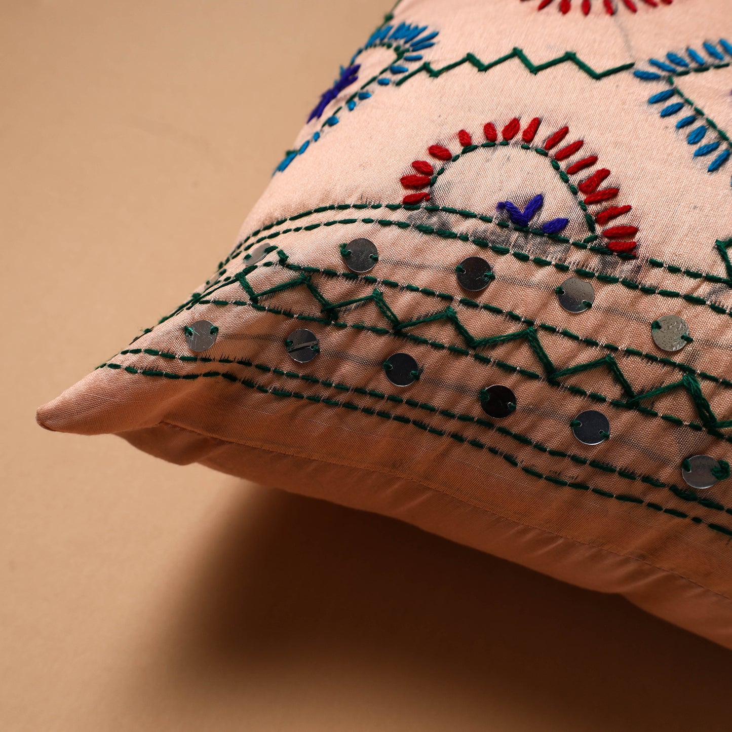 Floral Hand Embroidered Cushion Cover (16 x 16 in) 15
