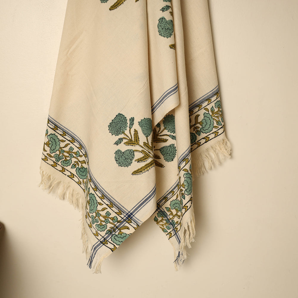 Beige - Block Printed Handloom Cotton Sanganeri Towel 04