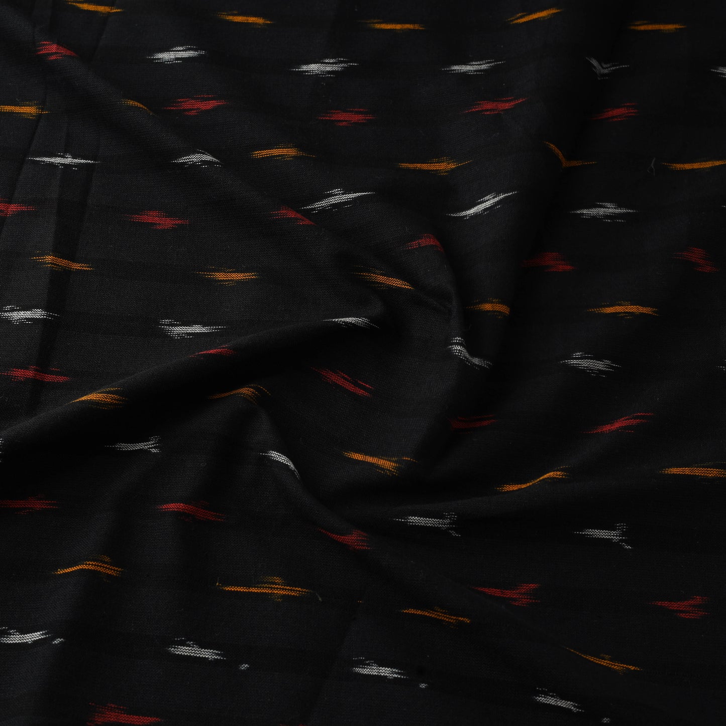 Black Cotton Pochampally Ikat Fabric