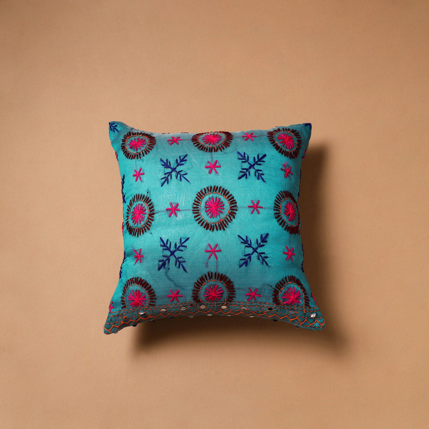 Floral Hand Embroidered Cushion Cover (16 x 16 in) 11
