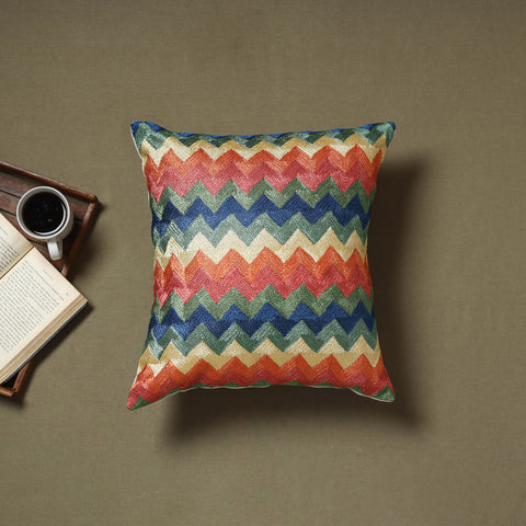 Multicolor - silk thread crewel hand embroidery cushion