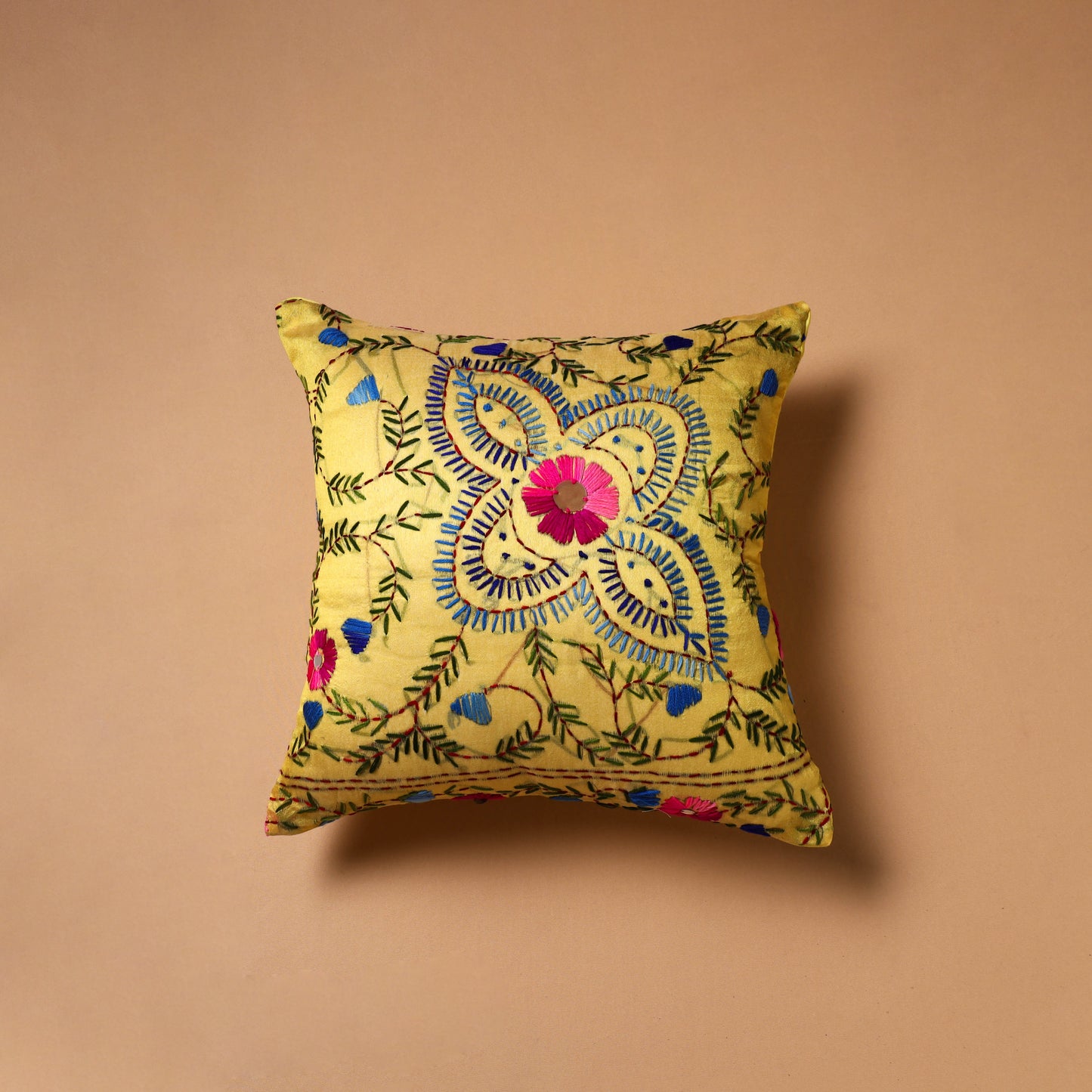 Floral Hand Embroidered Cushion Cover (16 x 16 in) 26