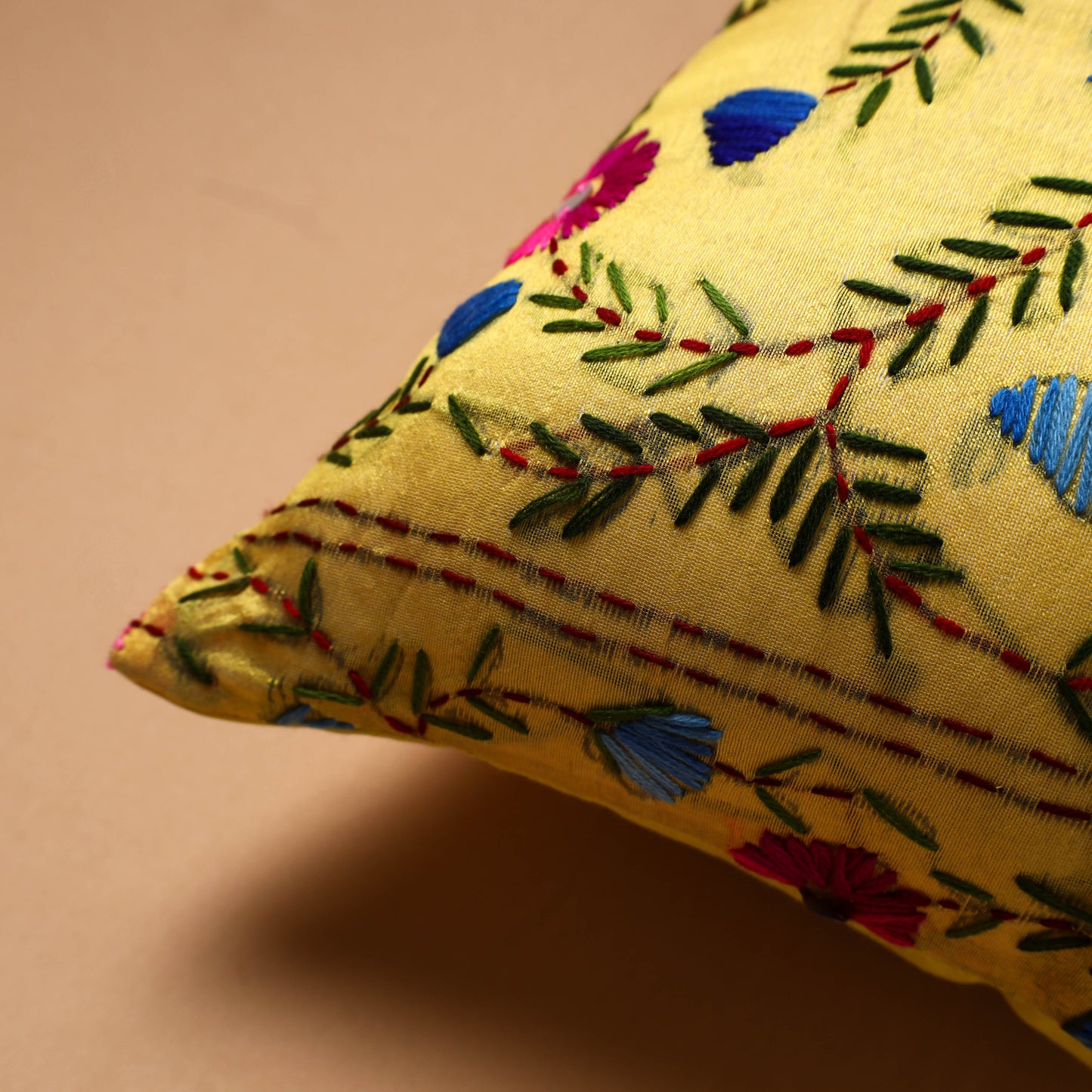 Floral Hand Embroidered Cushion Cover (16 x 16 in) 26