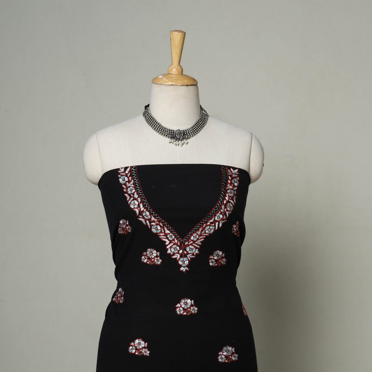 Black - hand embroidery cotton kashida kurta material