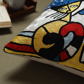 Multicolor - silk thread crewel hand embroidery cushion