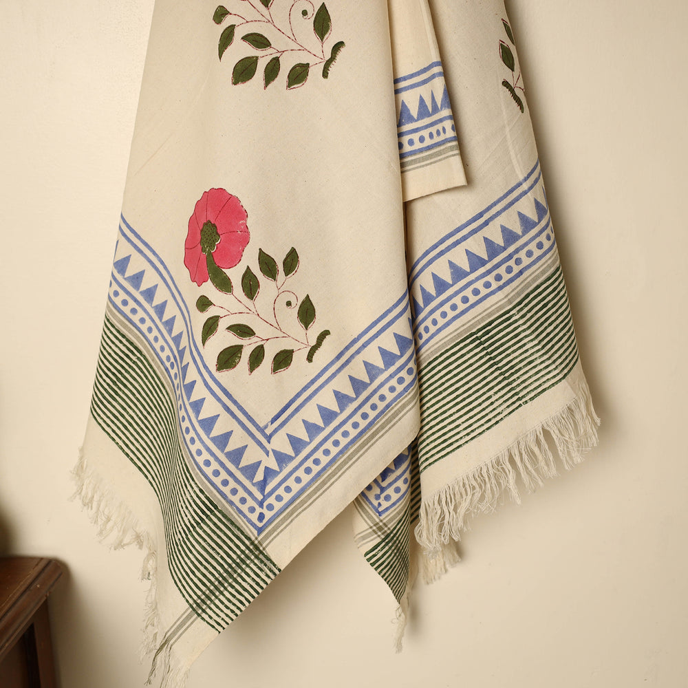 Beige - Block Printed Handloom Cotton Sanganeri Towel 07