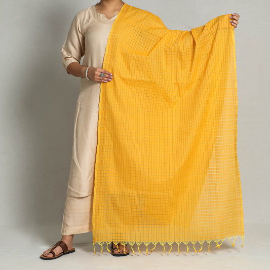 Yellow - Original Mangalagiri Handloom Missing Checks Cotton Dupatta