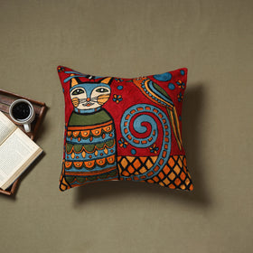 Red - wool thread crewel hand embroidery cushion cover (18