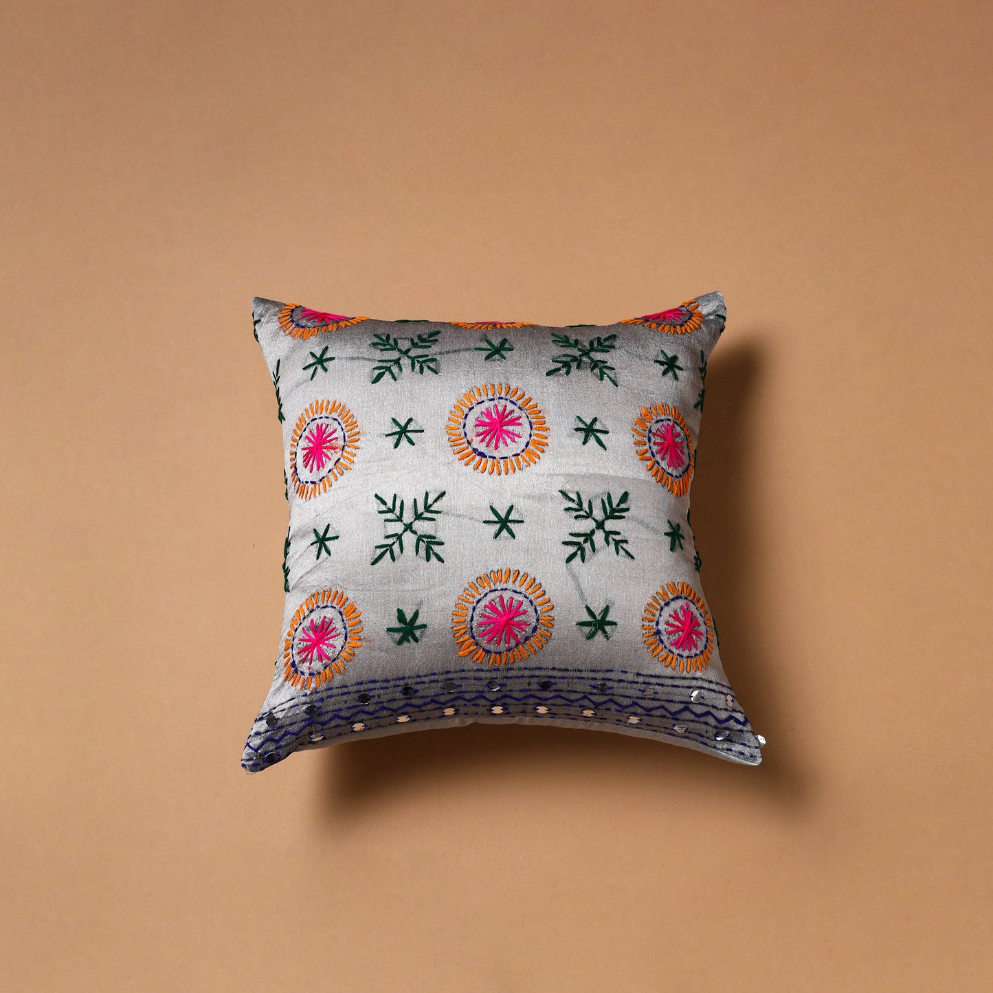 Floral Hand Embroidered Cushion Cover (16 x 16 in) 21