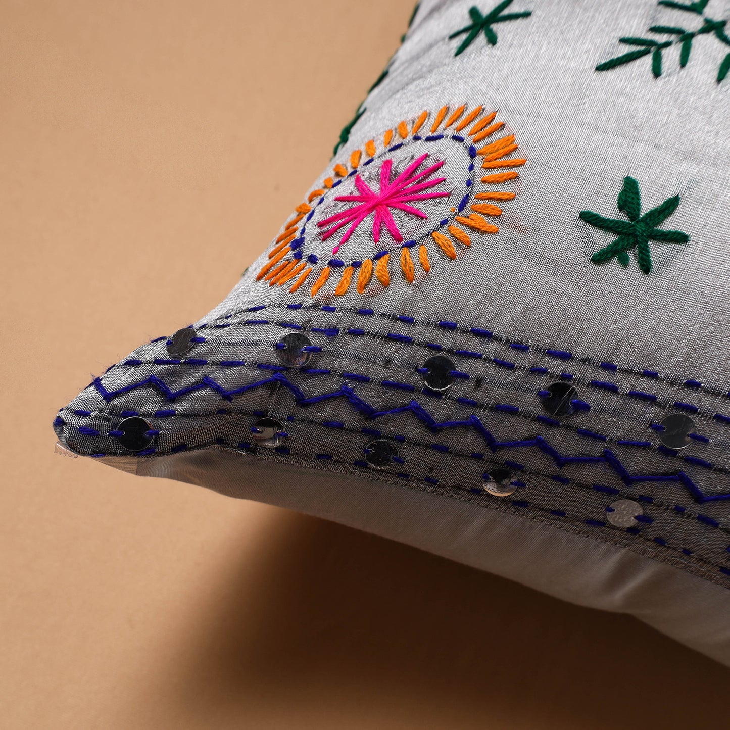 Floral Hand Embroidered Cushion Cover (16 x 16 in) 21
