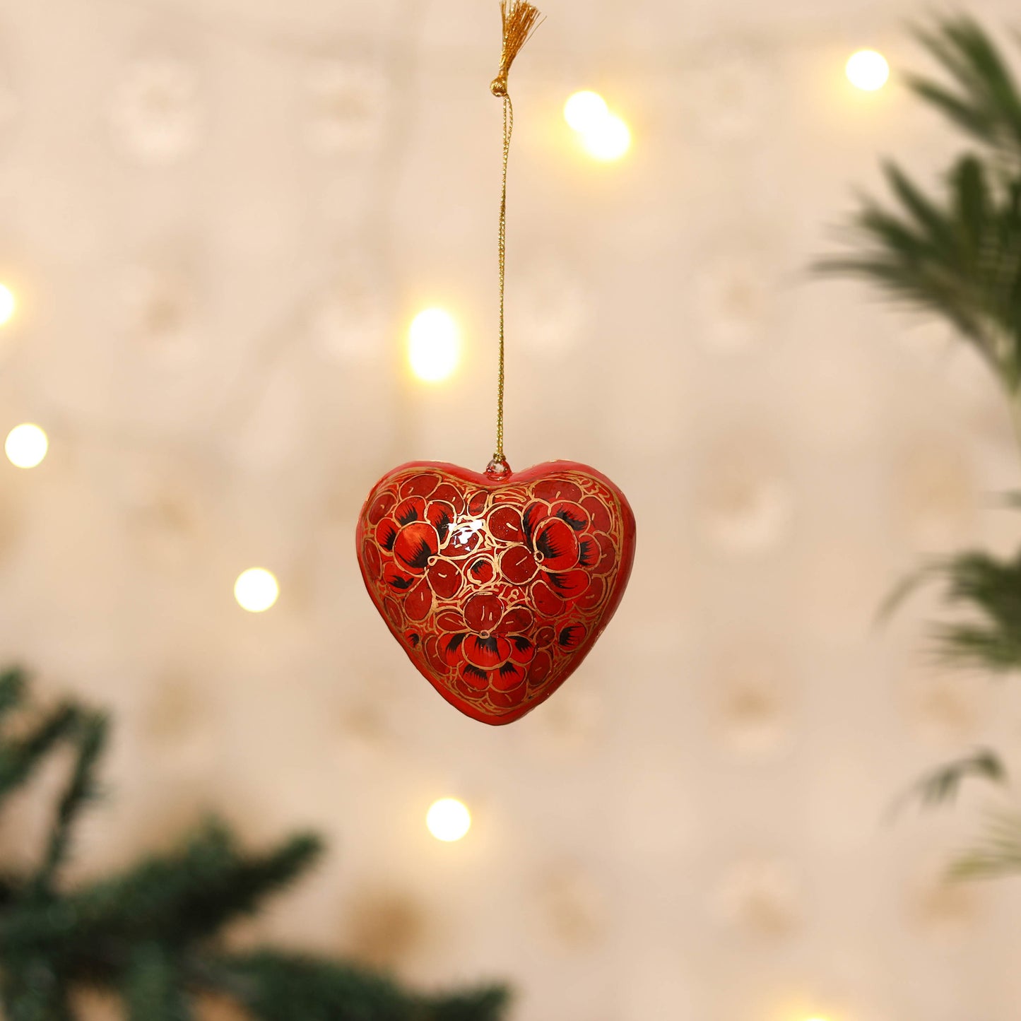 Kashmiri Handpainted Paper Mache Heart Hanging for Home Decor 17
