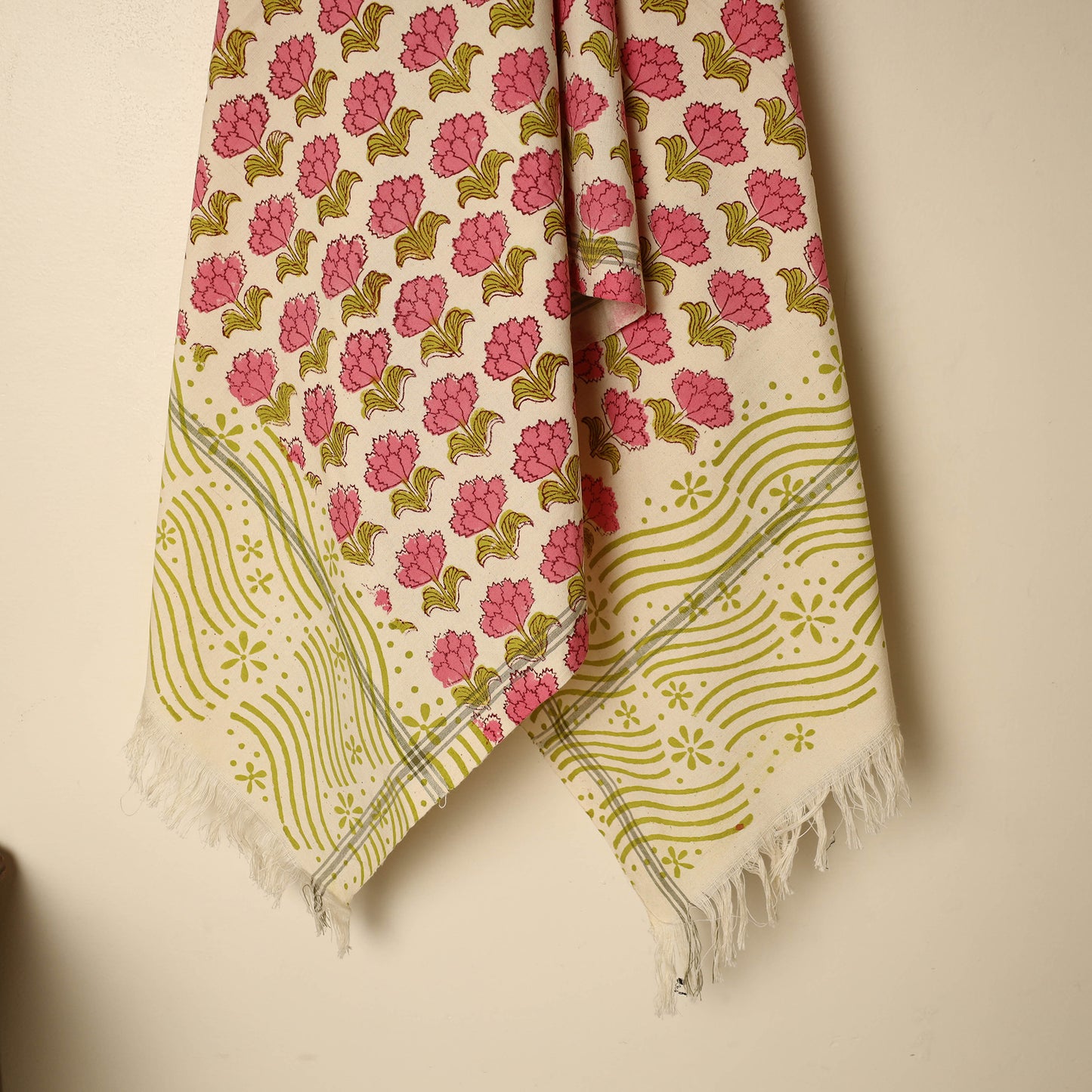 Pink - Block Printed Handloom Cotton Sanganeri Towel 08