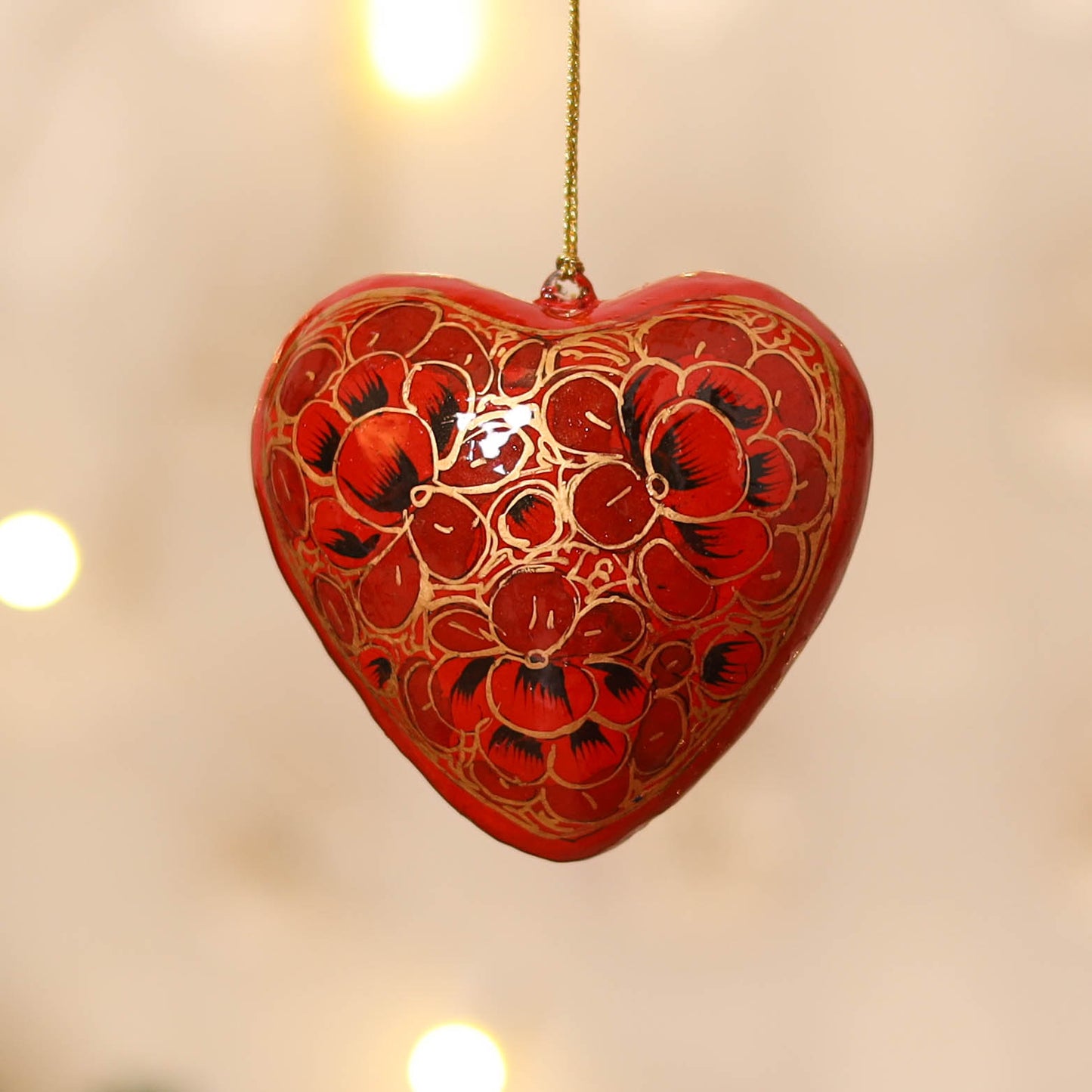 Kashmiri Handpainted Paper Mache Heart Hanging for Home Decor 17