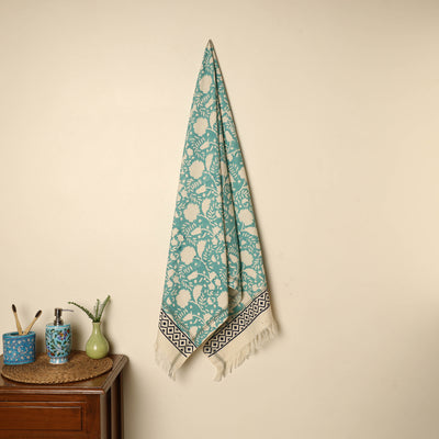 Green - Block Printed Handloom Cotton Sanganeri Towel 09