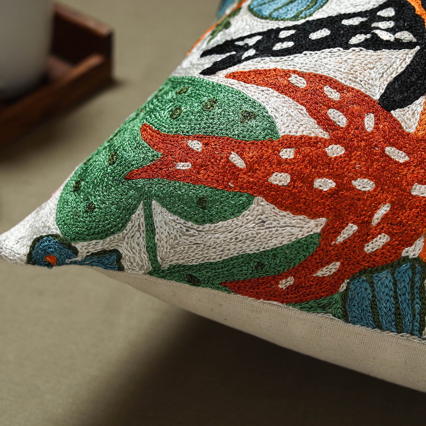 Multicolor - silk thread crewel hand embroidery cushion