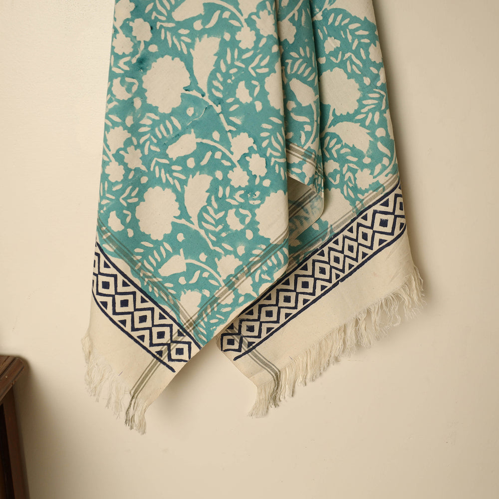 Green - Block Printed Handloom Cotton Sanganeri Towel 09