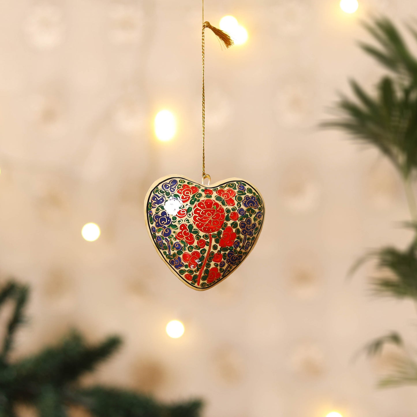 Kashmiri Handpainted Paper Mache Heart Hanging for Home Decor 19