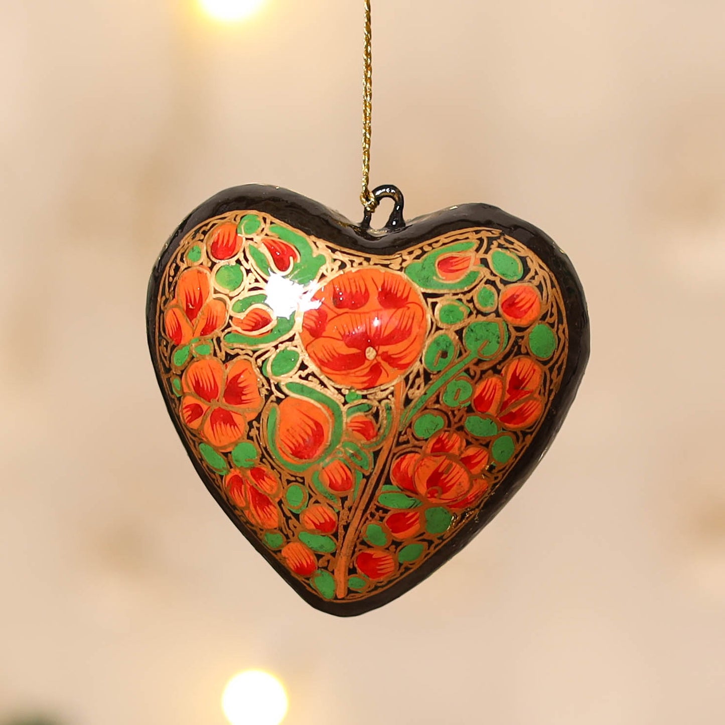 Kashmiri Handpainted Paper Mache Heart Hanging for Home Decor 20