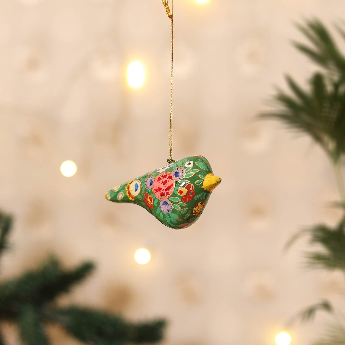 Kashmiri Handpainted Paper Mache Bird Hanging for Home Decor 46