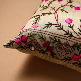 Floral Hand Embroidered Cushion Cover (16 x 16 in) 05