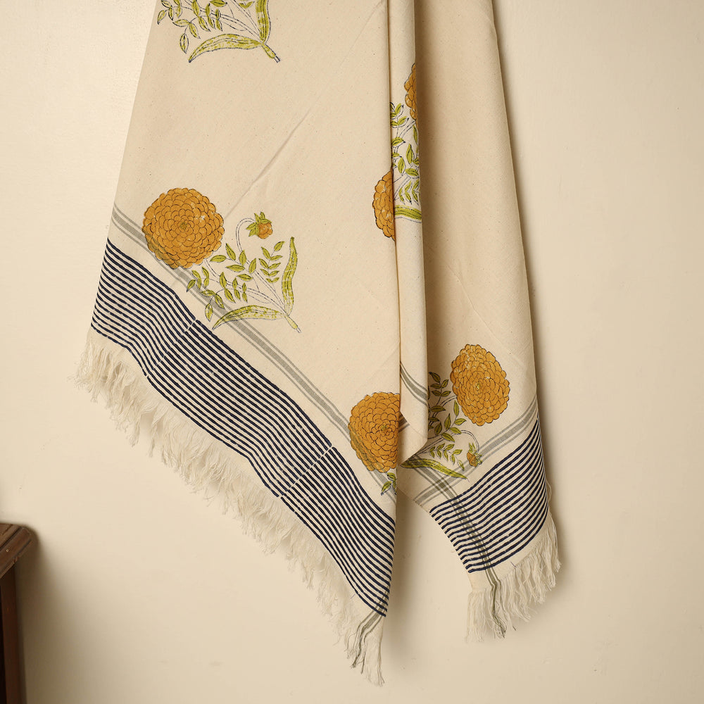 Beige - Block Printed Handloom Cotton Sanganeri Towel 13