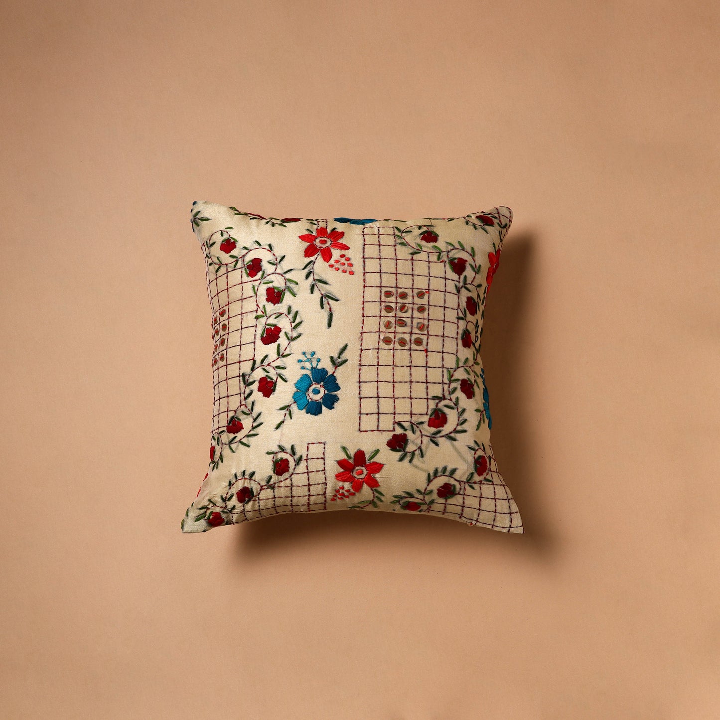 Floral Hand Embroidered Cushion Cover (16 x 16 in) 22