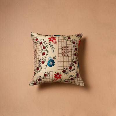 Floral Hand Embroidered Cushion Cover (16 x 16 in) 22