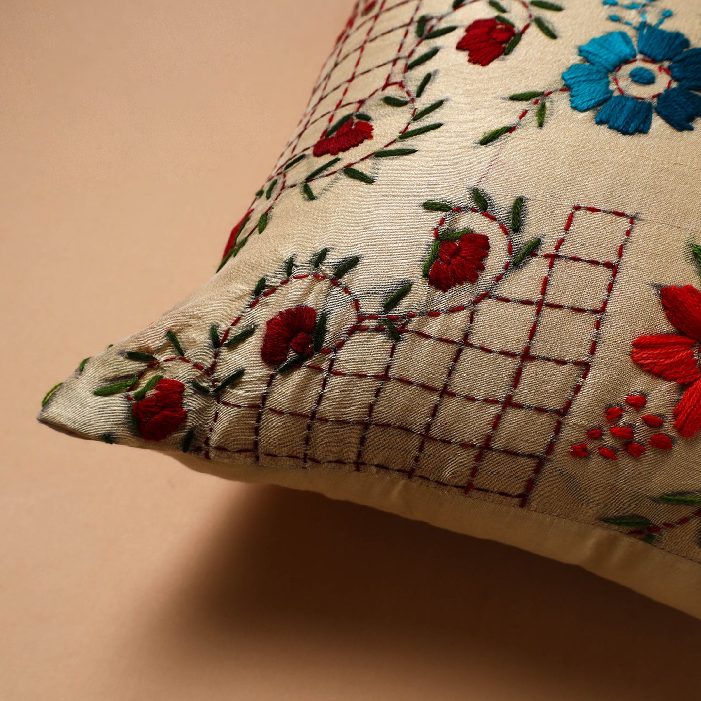 Floral Hand Embroidered Cushion Cover (16 x 16 in) 22