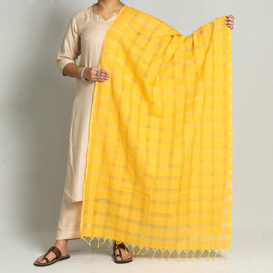 Yellow - Original Mangalagiri Handloom Missing Checks Cotton Dupatta