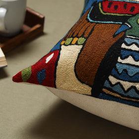 Blue - wool thread crewel hand embroidery cushion cover (16