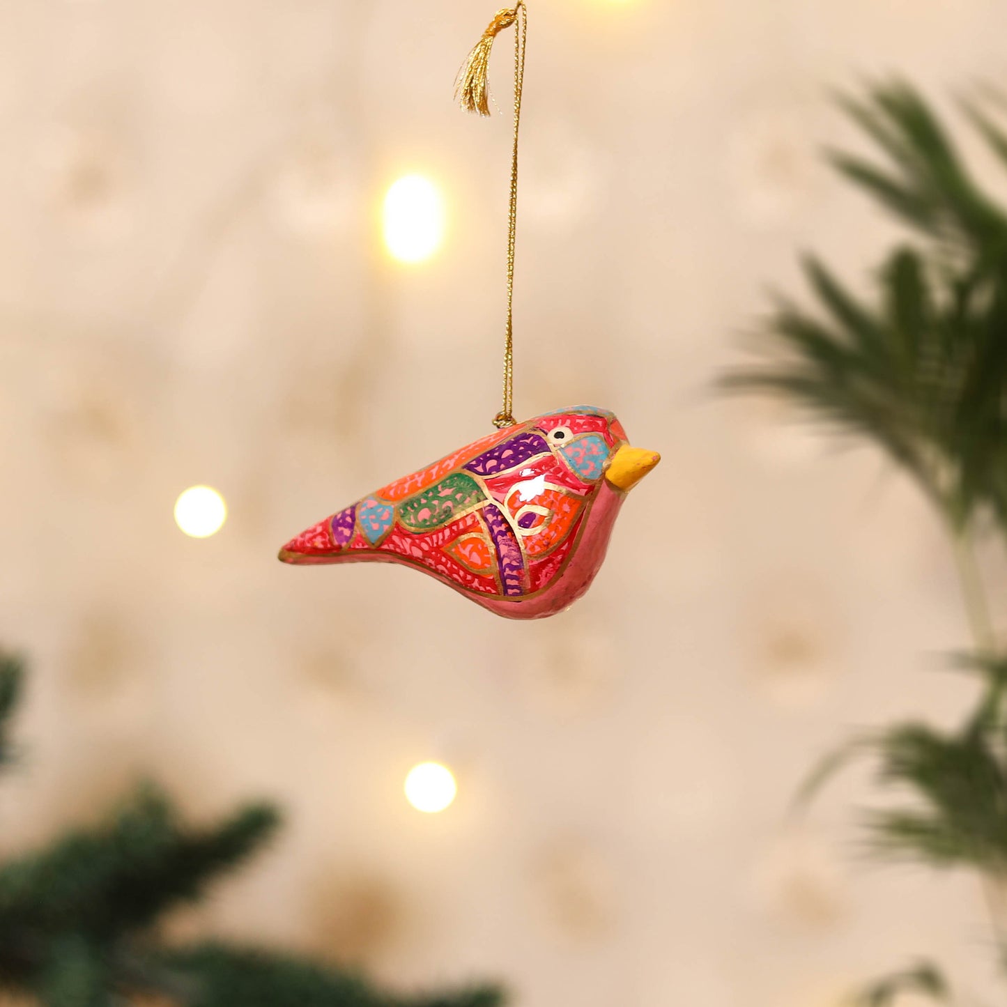 Kashmiri Handpainted Paper Mache Bird Hanging for Home Decor 47