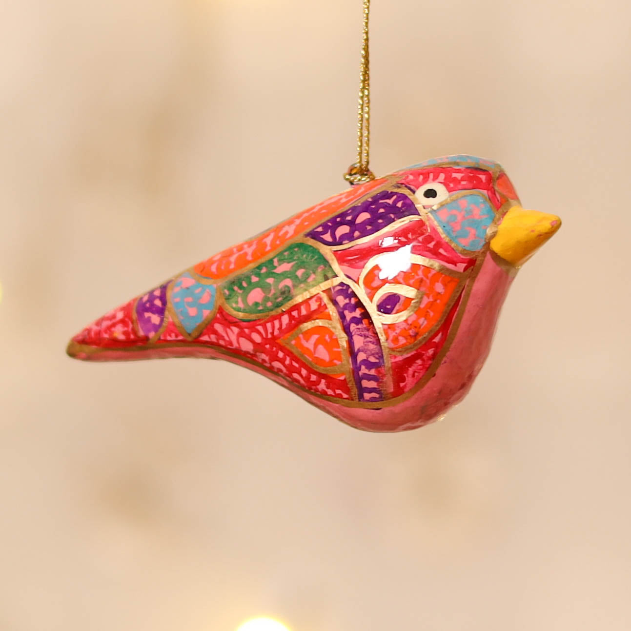 Kashmiri Handpainted Paper Mache Bird Hanging for Home Decor 47